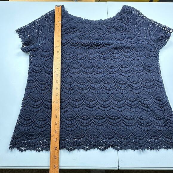 Talbots Top Womens 1X Navy Crochet Lace Short Sleeve Party Holiday Career Preppy - Picture 9 of 11